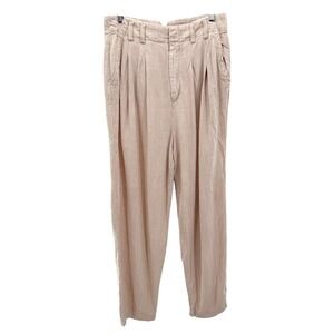 Free People Nothing To Say Pleated Linen Blend Trouser Pants Beige Blush 8